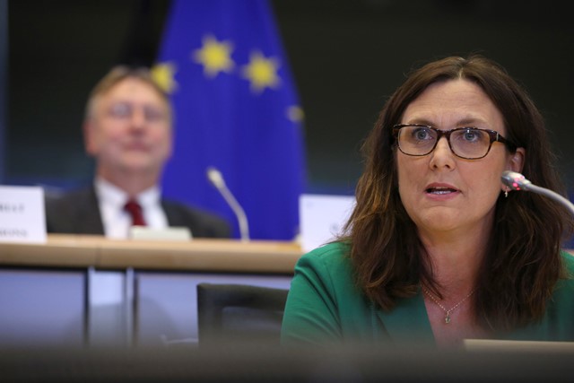 Na snímke eurokomisárka pre obchod Cecilia Malmströmová