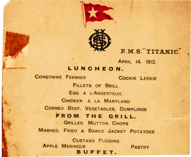 Na snímke časť zo zachovaného obedového menu Titaicu
