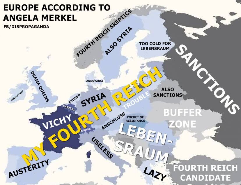 "Ako vidí Merkelová Európu?" Autor: facebook.com/dispropaganda