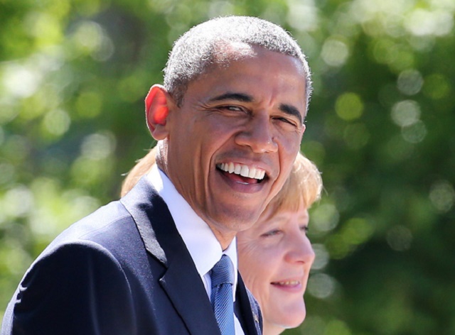 Na snímke americký prezident Barack Obama a nemecká kancelárka Angela Merkelová 
