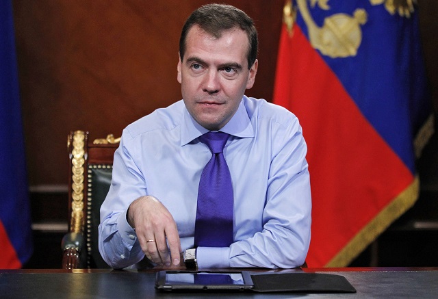 Na snímke Dmitrij Medvedev