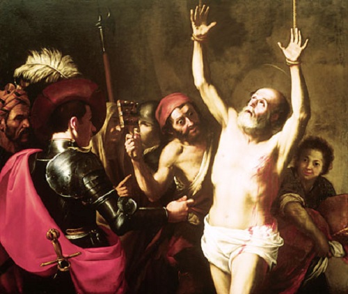 Umučenie svätého Blažeja, biskupa a mučeníka. Maľba neznámeho umelca