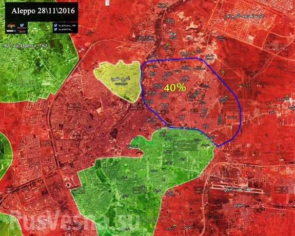 Mapa z bojov o oslobodenie Aleppa