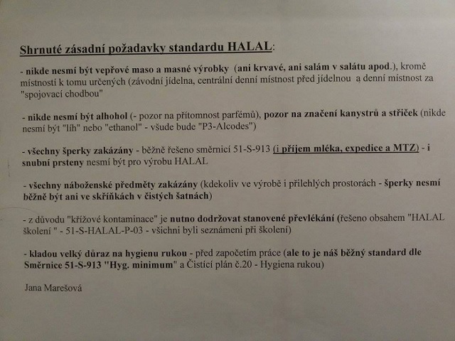 Na snímke ofotená tzv. Halal smernica s absurdnými požiadavkami požiadavky 