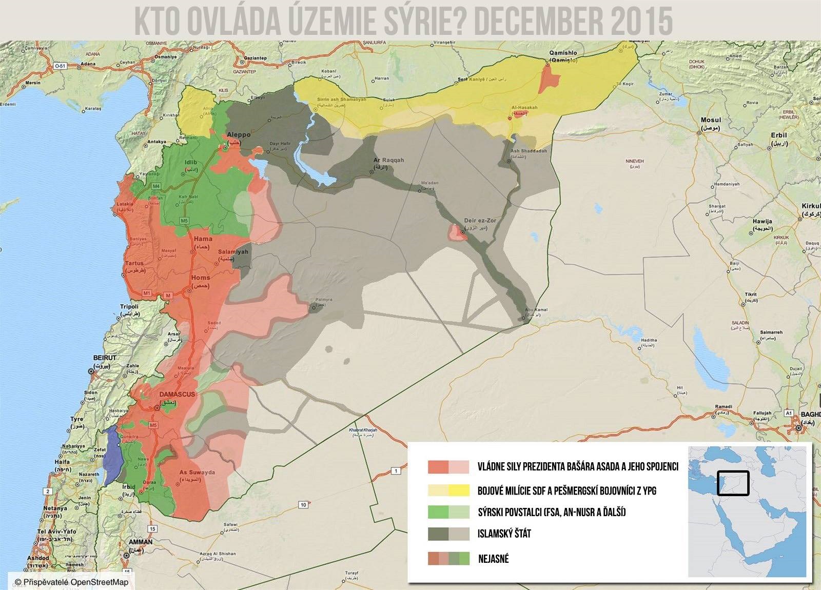 Ovládané územie v Sýrii december 2015 