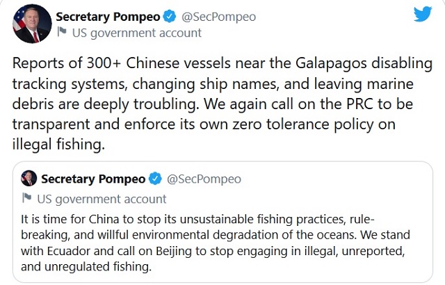 tweet Pompeo čína 
