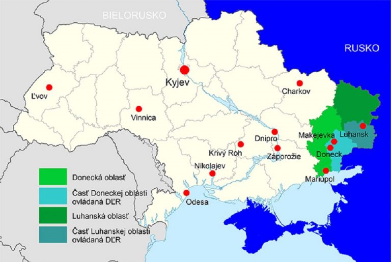 mapa, hranice Donbasu