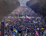 Protest proti vojne na Ukrajine v Berlíne