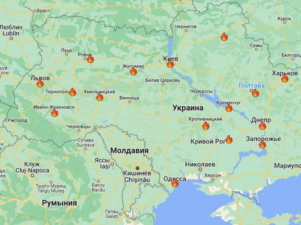 Mapa útokov na Ukrajinu