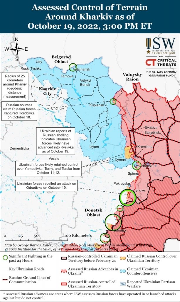 Inštitút pre štúdium vojny (USA) naďalej informuje o ruských pokusoch o protiútoky v Charkovskej oblasti a pri Limane