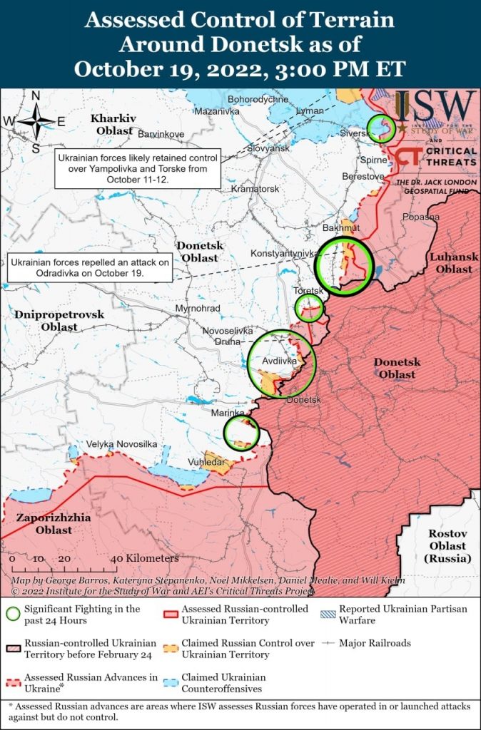 Inštitút pre štúdium vojny (USA) naďalej informuje o ruských pokusoch o protiútoky v Charkovskej oblasti a pri Limane