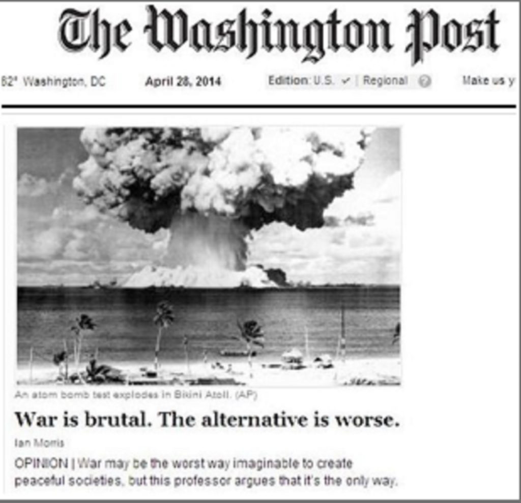 Článok bol uvedený na webovej stránke Postu s obrázkom výbuchu jadrovej bomby s titulkom: "Vojna je brutálna. Alternatíva je horšia.”