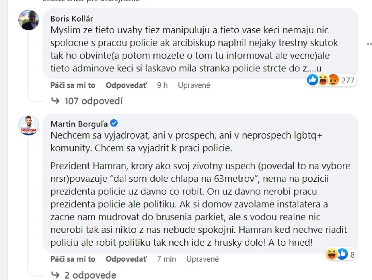 Reakcia Borisa Kollára a Martina Borguľu pod statusom polície