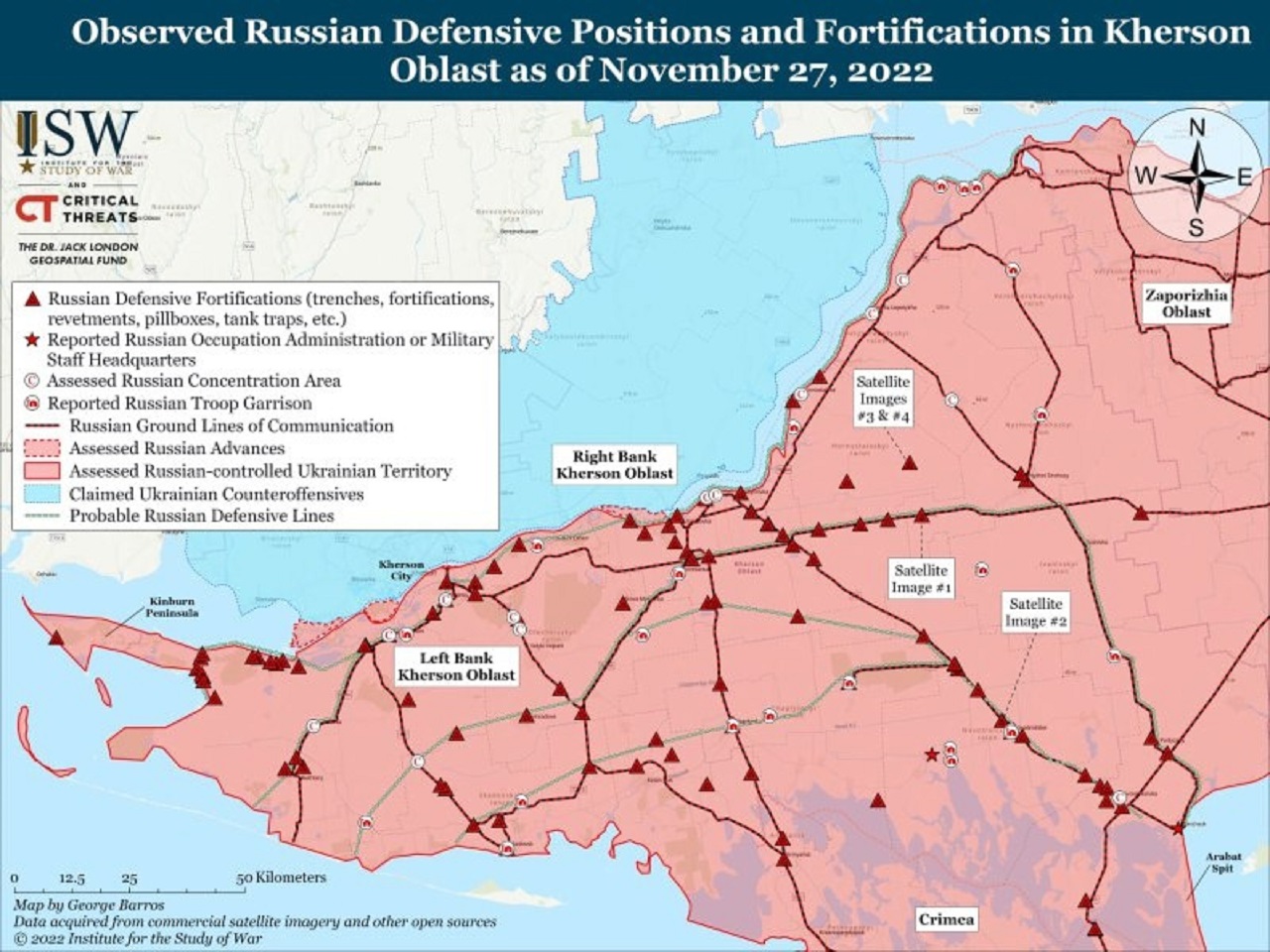 Obranné línie, ktoré Ruská federácia buduje v Chersonskej oblasti
