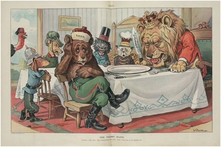 Západ sa často pokúšal zosmiešniť Rusko ako príliš slabého protivníka. Karikatúra z roku 1903