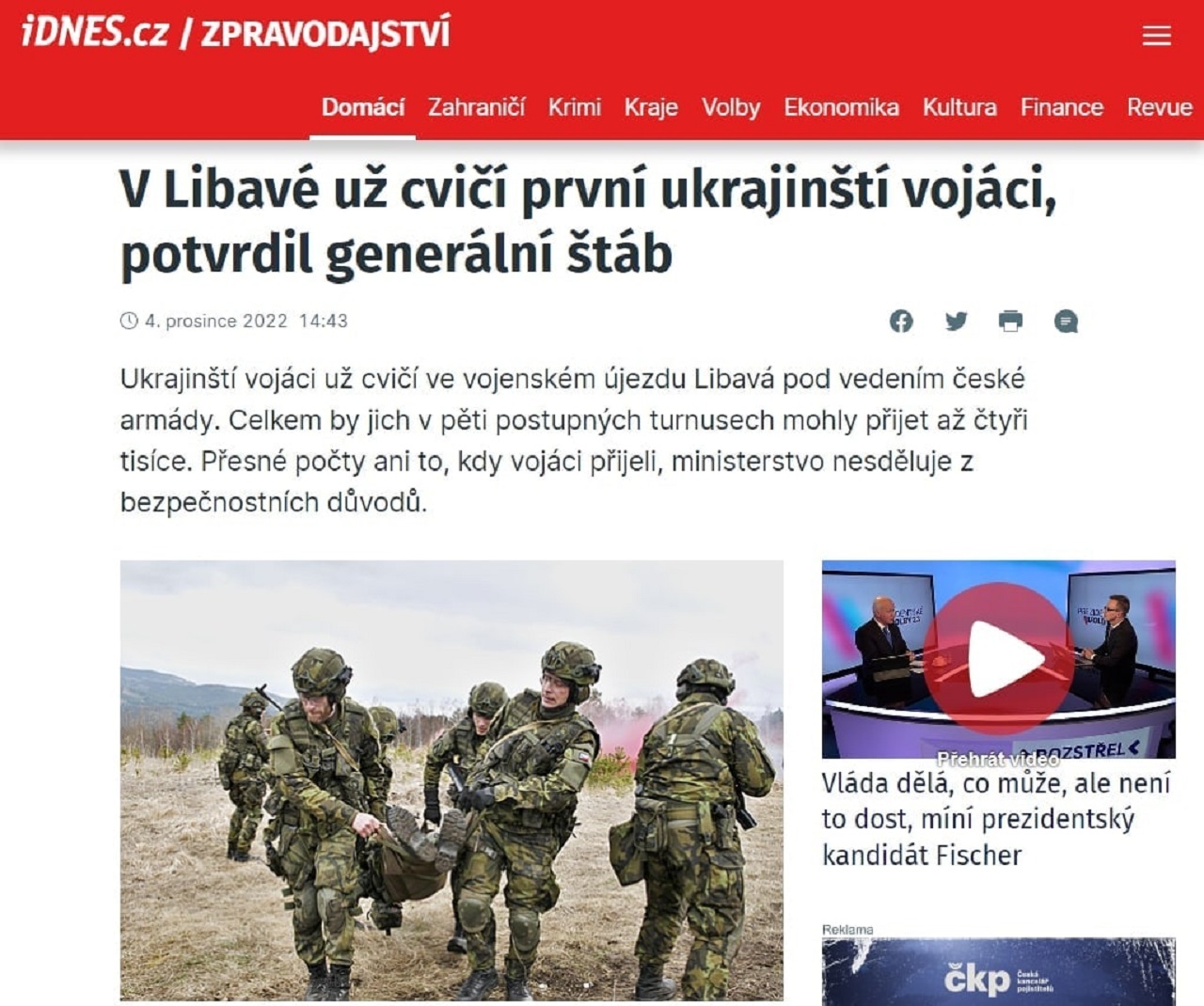 Ukrajinská armáda už absolvuje plánované cvičenie vo vojenskom výcvikovom priestore Libava v Olomouckom kraji v Českej republike
