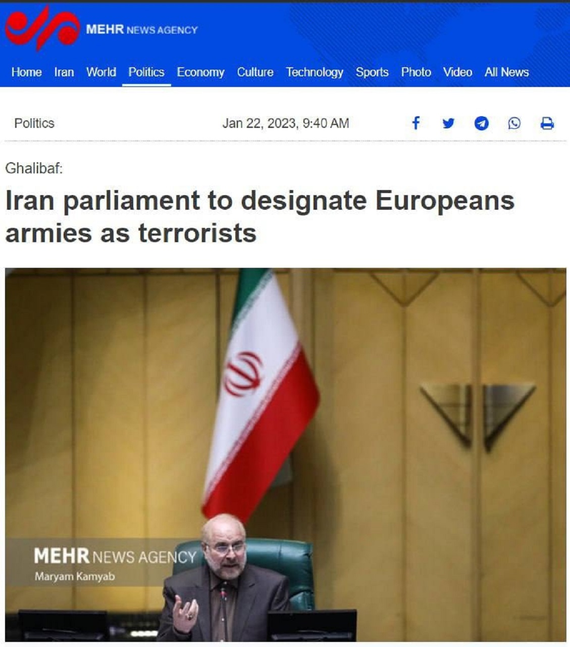 Iránsky parlament chce právne uznať armády krajín EÚ za “teroristické organizácie”