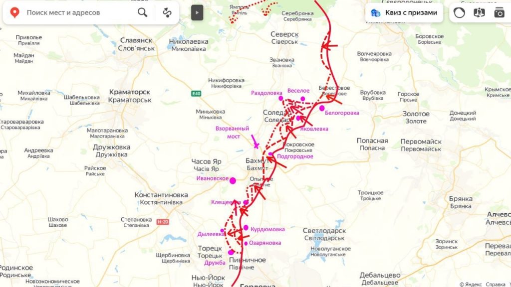 prielom v obrane Ozbrojených síl Ukrajiny severne od mesta