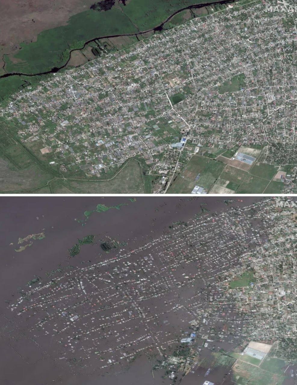 Maxar zverejňuje nové satelitné snímky z Chersonskej oblasti po záplavách