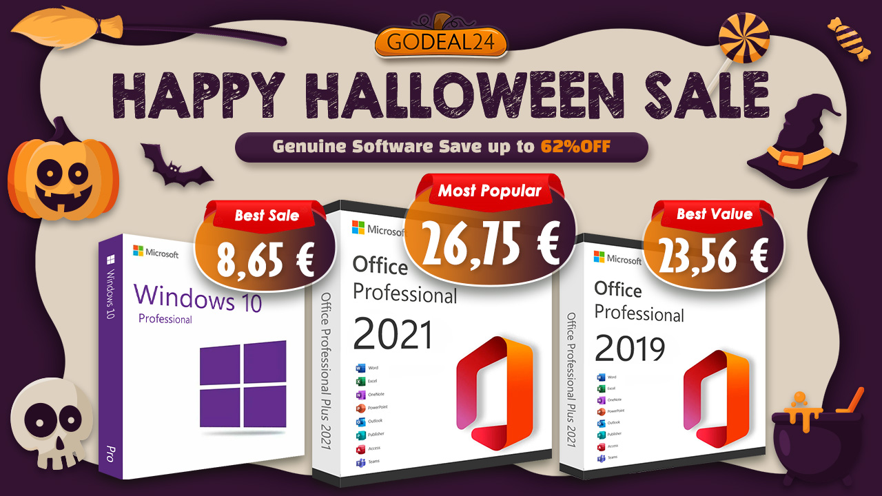 Šťastný predaj na Halloween: Získajte doživotnú licenciu Office 2021 na vašom PC alebo Mac. Len za 26 € na Godeal24
