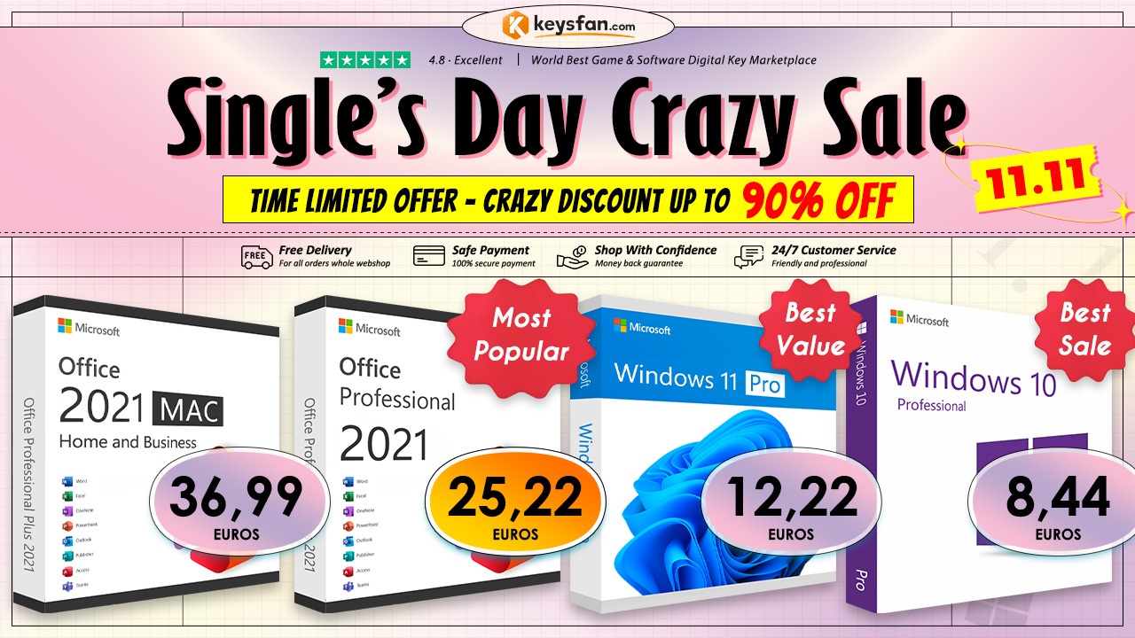 Keysfan Singles’ Day Crazy Sale: Office 2021 Pro za 25,22 € dokonale spĺňa váš rozpočet!