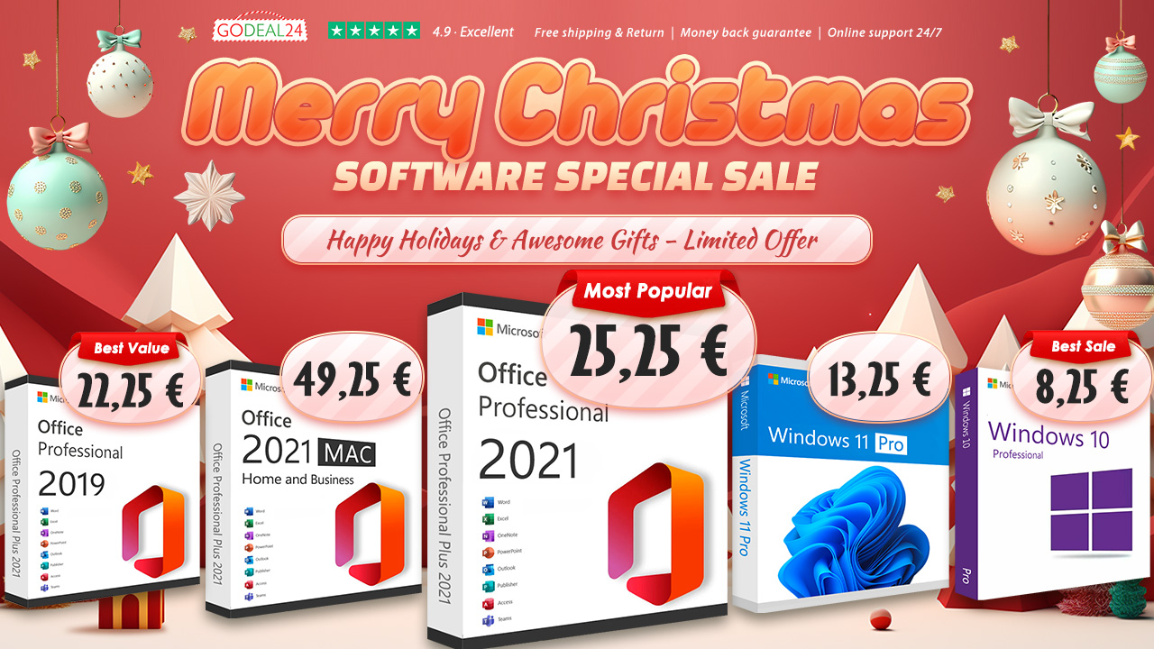 Získajte obrovské vianočné prekvapenie od Godeal24! Office 2021 Pro už za 15,05 €/PC a Windows 11 Pro za 13,25 €!