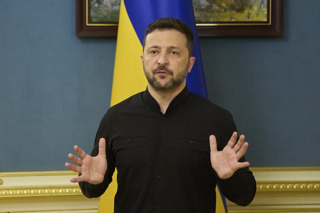 Brífing ukrajinského prezidenta Volodymyra Zelenského