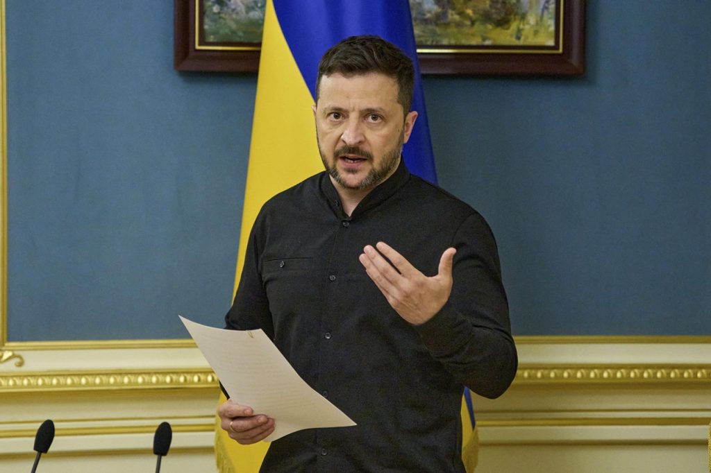 Brífing ukrajinského prezidenta Volodymyra Zelenského