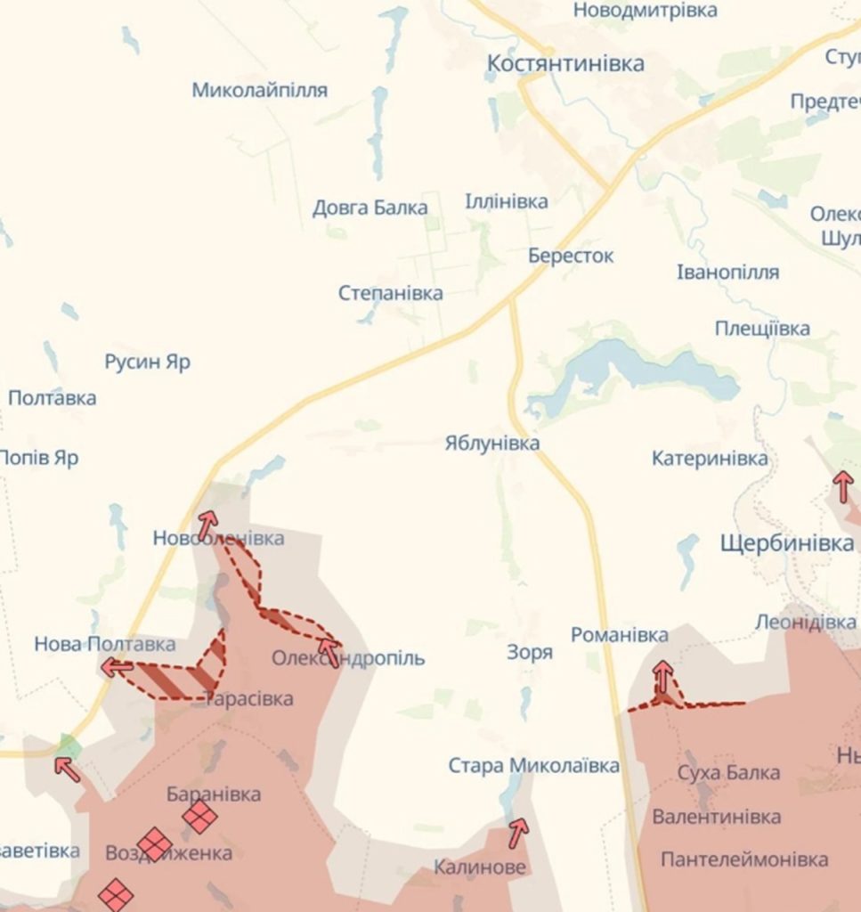 Ruské jednotky postúpili na juh od Konstantinovky – pod Romanovku, Alexandropol a Novú Poltavku.