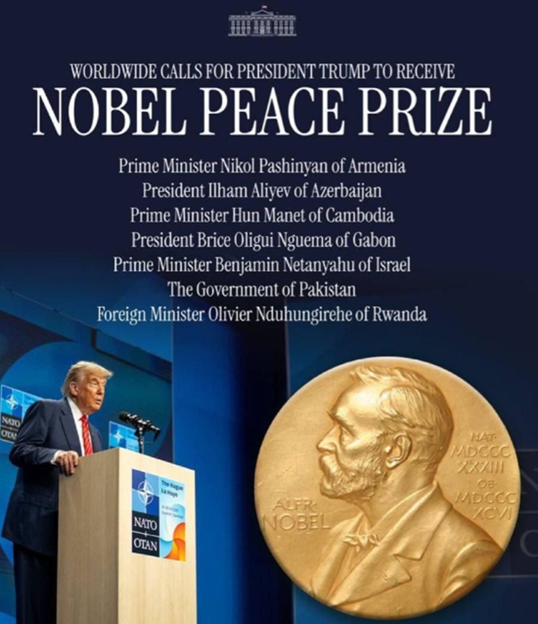 Biely dom oficiálne nominoval Trumpa na Nobelovu cenu mieru