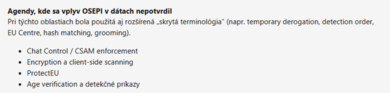 Kde sa vplyv OSEPI nepotvrdil