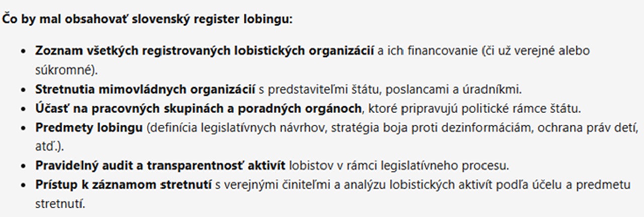 Čo by mal obsahovať slovenský register lobingu